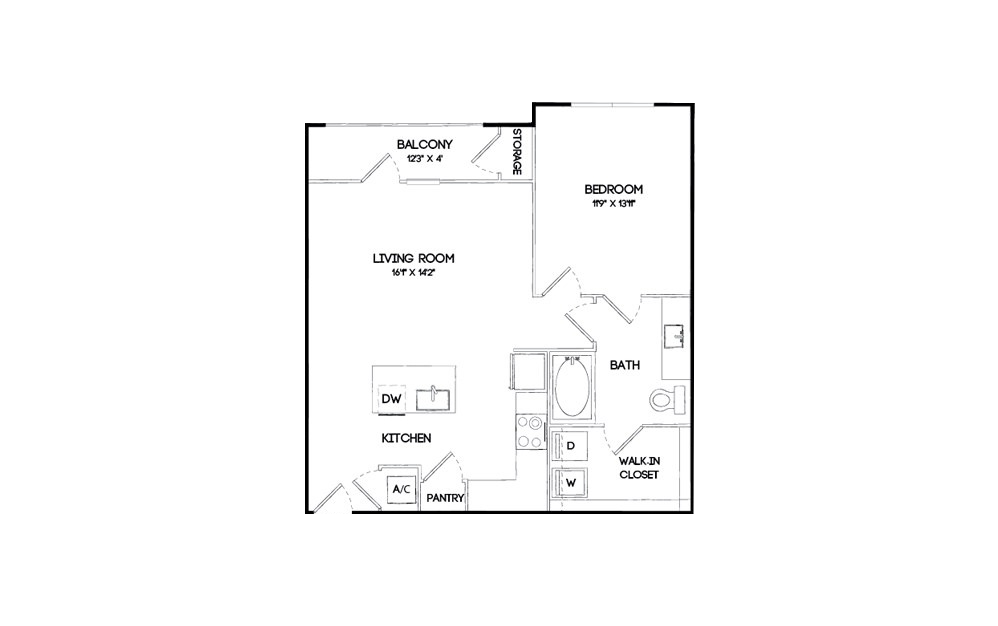 733 Sq. Ft. 1 BD / 1 BA