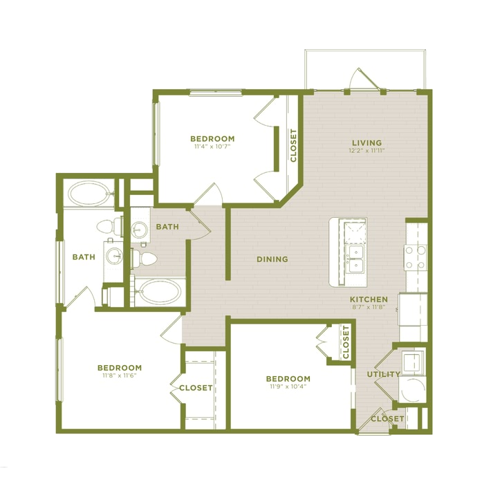 Model C1 Bed 3 Bath 2 Size 1115 sq Ft. View Similar