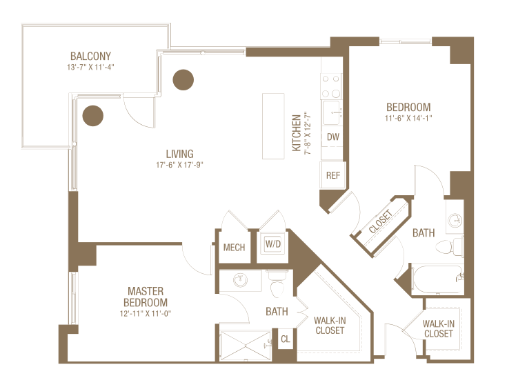 1124 sq Ft. 2 BD / 2 BA